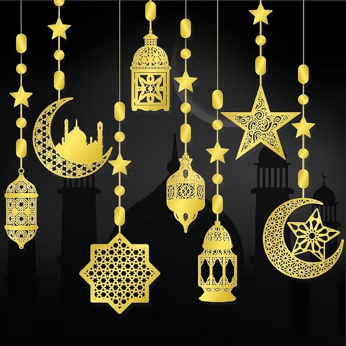 SEPGLITTER 16 Stück Ramadan Dekorationen, Ramadan Home Hollow Banner Hanging Mond Sterne Laterne Muster für Geburtstag Festival Hochzeit und Party Wanddekoration