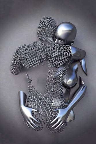 3D Metallfiguren Statue Kunst Liebe Küsse Umarmung Paar Bild Poster Wandkunst Wohnzimmer Wanddekor,Kein Rahmen (Statue -01,40x60cm-1Pcs)