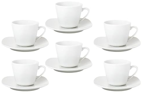 BORELLA SRL Set 6 Tazzine Tazze Caffè Zen in Porcellana con Piattini Bianco