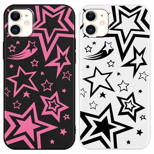 Foonary 2 Pack Phone Case Compatible with iPhone 12 mini 5.4, Slim Fit Soft Silicone TPU with Fashion Star Design Aesthetics Pattern, Shockproof Bumper Protector Matte Cover for iPhone 12 mini