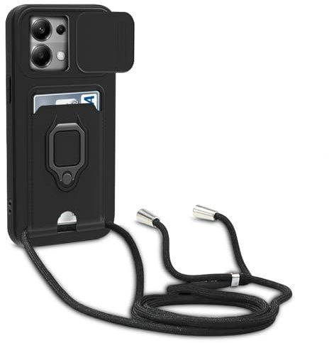 yanasuo Cordon de Coque Compatible avec Xiaomi Redmi Note 13 Pro 4G/Poco M6 Pro 4G, Collier pour Étui Colliers de cellulaire, Silicone Cover Protection de la Caméra Étui Lanyard Case-Noir