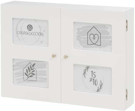 LOLAhome Tapa Contador luz o cubrecontador con portafotos para 4 Fotos de MDF Blanca de 46x32 cm