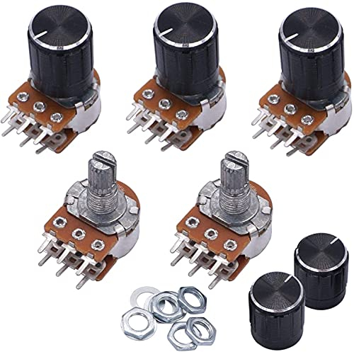 5 Stück 50K Ohm 6 Pins Split Shaft Rotary Linear Dual Taper Audio B Typ Potentiometer, Lautstärkeregler Potentiometer ElectronicSwitch (Size : 5K 0hm)