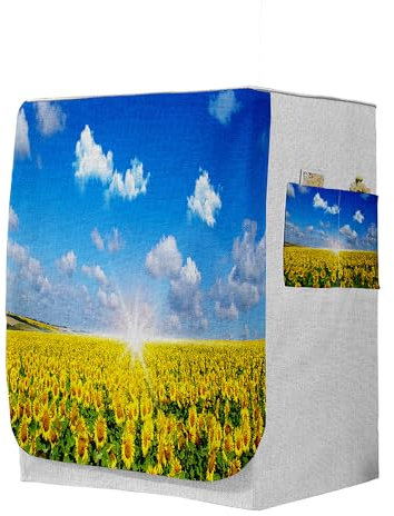 Highdi 3D Funda de Lavadora Cubierta, Secadoras de Carga Frontal Protector Exterior Cubierta a Prueba de Polvo (Capacidad S 6~7,5kg,Margarita Amarilla 6)