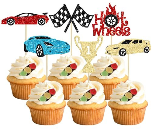Tortendeko Auto, Tortendeko Auto Geburtstagstorte, 24 Stück Cupcake Toppers, Geburtstag Tortendeko Cars, Tortendeko Kindergeburtstag, für Motto Party, Babyparty, Geburtstag Partyzubehör