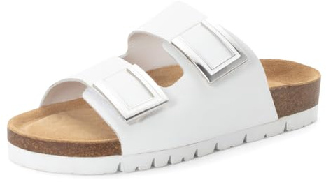 MARCO TOZZI Damen Pantoletten aus Leder mit Klettverschluss, Weiß (White), 41 EU