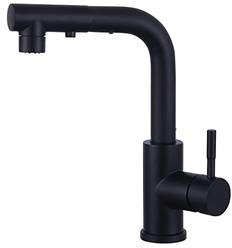 Wasserhahn Bad Schwarz, 360° Drehbar Waschtischarmatur Ausziehbar mit 2 Sprühmodi, L Form Mischbatterie Armatur Einfache Montage, Einhebelmischer Armaturen für Badezimmer, Waschbecken, Kleine Küche