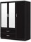 Wardrobe Bedroom Furniture Range -3 Door 2 Drawer & Mirror- High Glossy Bedside Large Drawers & Wardrobes (Black)