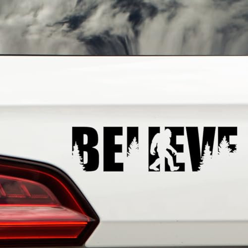 Big Foot Believe Quote Waterproof Decal - Gifts for Yeti Fans - Car Stickers - Laptop Stickers - Water Bottle Stickers (Black, 29cm x 8cm)