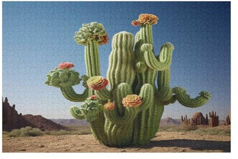 Kaktus Holzpuzzle 1000 Teile, Knobelspiele Für Erwachsene, Teenager, Puzzles Unmögliche - Kinder Puzzle Zimmer Deko （75×50cm）