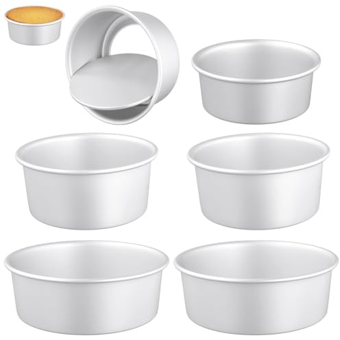 JEUIHAU Set di 6 teglie rotonde da 10,2 cm, 15,2 cm, 20,3 cm, in lega di alluminio, antiaderenti, con fondo rimovibile, per Natale e tutti i giorni