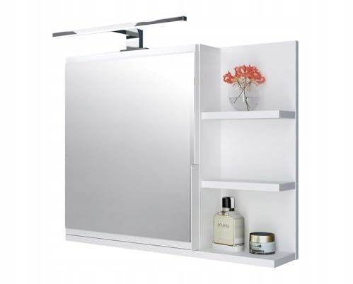 FreshYou Spiegelschrank 60x50 Weiß, Badezimmerschrank mit Ablagen, Badezimmerspiegel, Hängeschrank LED Lampe - Recht
