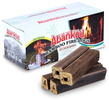 Troncos de fuego para chimenea, troncos de bambú natural comprimido, troncos de fuego de bambú para fogata, chimenea, estufa de leña, hoguera, interior y exterior, paquete de 4/2 horas de combustión