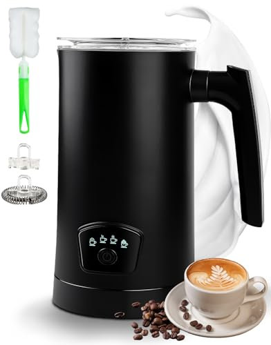 4 in 1 Milchaufschäumer Elektrisch, 590ML Stumm Automatischer Edelstahl Milchschäumer, Ein-Klick-Steuerung, 400W Schneller Milchaufschäumer mit Griff für heiße Schokolade, Latte, Cappuccino