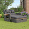 Garten-Lounge-Sessel-Set für 2 Personen, Graues Rattan, Verstellbare Rückenlehne, Mit Fußhocker und Stauraum, Multifunktionales Outdoor-Möbelset, Inklusive Sitzkissen und Rückenkissen