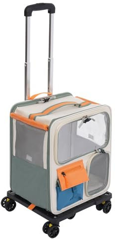 HOARLICN Rollende Transportbox Haustiere, 2 In 1 Haustier-Rucksack Rollkoffer Faltbar Transporttasche für Katze Gute Atmungsaktivität mit Mehrere Taschen 37 X 27 X 42cm