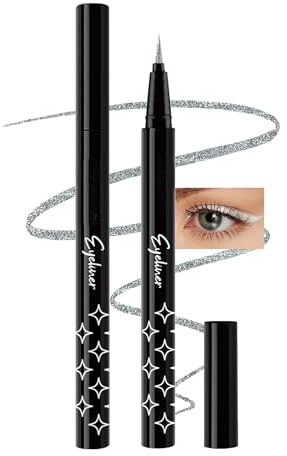 Silber Liquid Glitter Eyeliner, Metallic Finish Eyeliner Stift Wasserfest, Langanhaltende Wasserdicht, Smooth Flüssiger Bunt Eye Pencil, Highly Pigmented Shimmer Lidschatten Liner für Stage Party-01