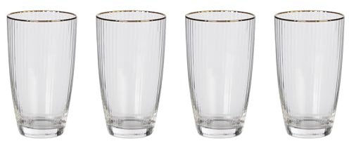 BUTLERS 4er-Set Longdrinkglas mit Goldrand 0,5L Glas -GOLDEN TWENTIES- Trinkglas Mundgeblasen & geriffelt Cocktailgläser für stilvolle Abende