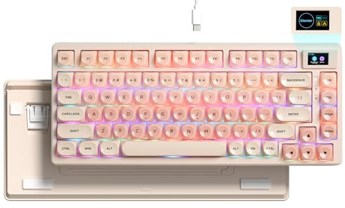 Womier SK80 75% Foundation Mechanical Keyboard with Multimedia Display | Pink Gaming Creamy Keyboards, Jelly Keycaps Hot Swap RGB Wired Key board Pre-lubed POM Switch for Mac/Win, Pink