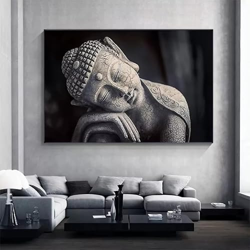 Zhadongli Art Schwarz-weiße meditierende Buddha-Statue, Leinwandgemälde, Buddhismus, Poster, Drucke, Wandkunst, Bilder für Wohnzimmerdekoration (40 x 60 cm, ohne Rahmen)