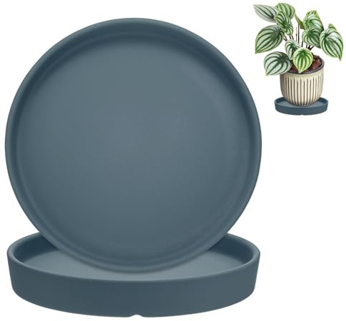 M METERXITY 2-Pack Plant Saucers, 6.3 Inch ID Anti-Rot Root Ceramic Flower Pot Plant Saucers for Indoor/Outdoor, Round Flowerpot Drip Tray [6.9 Inch OD, Dark Blue]