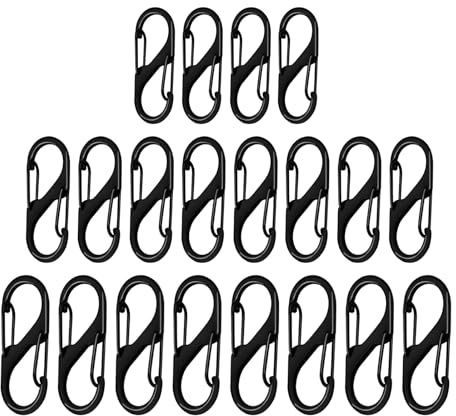 ZMZaoan Lot de 20 Mousquetons en Forme de S 48 mm/40 mm/32 mm - Mousqueton en Métal Double avec Verrouillage, Mousqueton Mini pour Porte-Clés, ActivitéS de Plein Air, Camping, Randonnée, Voyage (Noir)