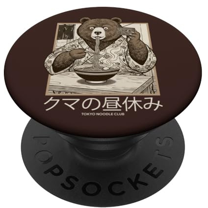 Japanischer Ramenbär Retro 70er Jahre Manga Radio Tokyo Noodle Club PopSockets Klebender PopGrip