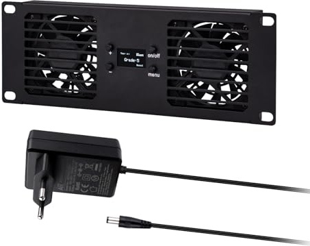 GeeekPi 10-Zoll 2U Rackmontage Dual-Fan-Kühlpanel mit OLED-Display & 2 Stück 70-mm-Aktivlüfter für 10-Zoll-Mini-Server-Racks, kompatibel mit DeskPi RackMate T0/T1/T2/T0 Plus/T1 Plus/TL1