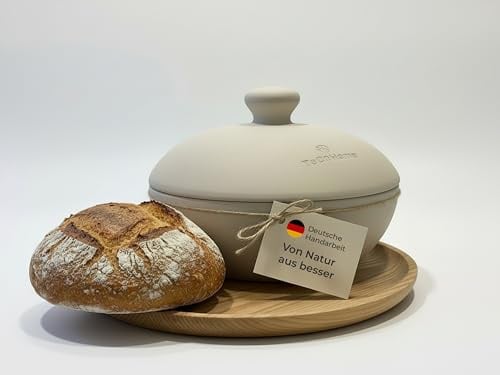 TeCoHome Brotbackform mit Deckel aus Naturton | Brotbacktopf & Brottopf zum Brot backen | Tontopf mit Deckel für knuspriges Brot wie vom Bäcker, Brotbackformen Keramik für perfekte Backergebnisse