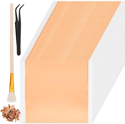 UNICRAFTALE 200 Stück Roségold Blattfolien Blattgold 128-150mm Blattgold Blätter Für Künstlerbedarf Mit Vergoldungspinsel Und Pinzette Dünnes Papier Basteln Für Epoxidharz Schmuckherstellung
