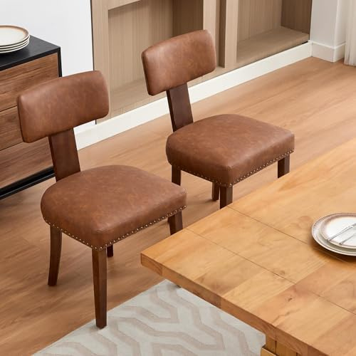 ZoomBuggy Modernes 6er Set Esszimmerstühle – Gepolsterte Küchenstühle aus Leder, ergonomisch Gebogene Rückenlehne, Massivholzrahmen, Nieten-Design – Bequeme Stühle für Esszimmer, Küche & Wohnzimmer –
