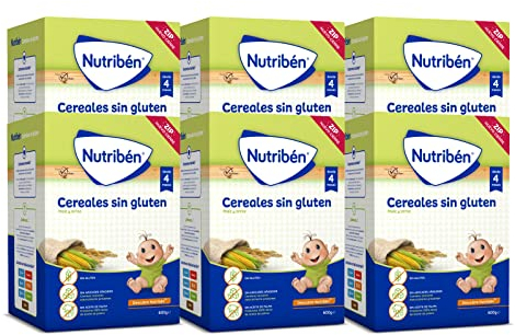 Nutribén, Papilla de Cereales Sin Gluten, 3600g, Sin Aceite de Palma ni Azúcares Añadidos, Alimento para Bebés, Desde los 4 Meses, Pack de 6 x 600 gr
