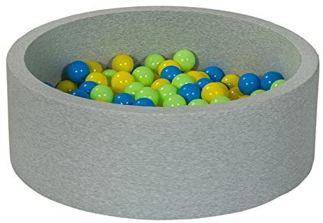 Piscine à balles pour Enfant, Aire de Jeu + 200 balles (Couleurs des balles: Jaune, Bleu, Vert)