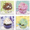 ARTLAND Wanddeko Küchenbilder Leinwand Bilder Set 4 teilig je 30x30 cm Quadratisch Wandbilder Cupcakes A6QC
