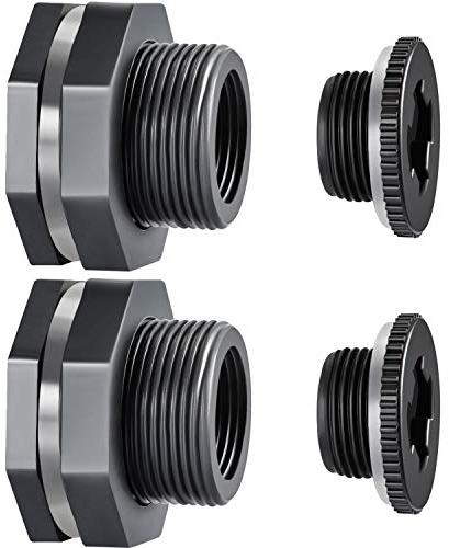 Outus 2 Stück PVC Schottverschraubung mit Stopfen für Regentonnen, Aquarien, Wassertanks, Wannen, Pools (2.5 cm + 5 mm dicke Silikondichtung, dunkelgrau)