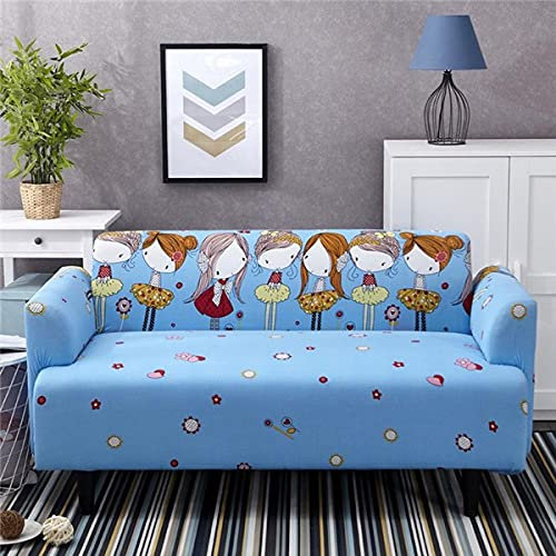 LNXSESN Sofabezug Mädchen Blaues Kind Sofa überzug Stretch Couch überzug Elasthan Universal Sofabezug Ecksofa Moderne Anti-Haar Sofa Cover Einstellbar Antirutsch Couchbezug 2 Sitzer