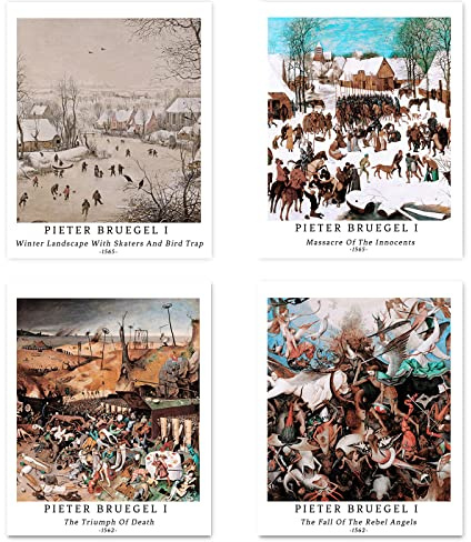 Kunstdruck Ungerahmt Klassische Mythologie Historisch Bilder Set von 4, Poster Größe: 20x25 cm Premium Kunstpapier Wanddeko Wildnis Neugierige Landschaft Passenden Home Deko Pieter Bruegel I Picture