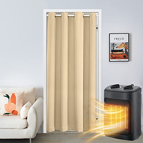 SK Studio Türvorhang Blickdicht Thermo Gardinen Vorhang mit Ösen Thermovorhang Kälteschut Wärmeisolierend für Schlafzimmer Tür Schrank Vorhang Khaki, 132x198cm