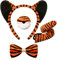 Aoriher 4 Stück Tiger Kostüm Set Tigerohre Stirnband Schwanz Nase Fliege Tier Kostüm für Halloween Cosplay Party(Vivid Style)