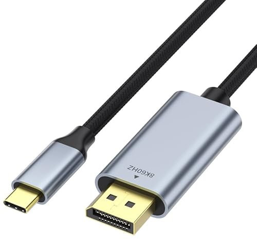 2m 8K USB Type C to DisplayPort DP cable cord adapter converter 8K@60Hz Braided Strong Male to Male Gold Plated USB-C Thunderbolt 3 Compatible with MacBook Pro/Air, iPad Pro, XPS, Galaxy S22/S21