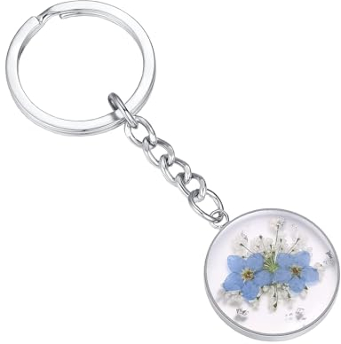 LYJOW Vergissmeinnicht Geschenk Vergissmeinnicht Schlüsselanhänger Blume,Echte Blume handgemachter Schlüsselanhänger Gepresste Blumen Schlüsselanhänger,Echte Blume Handgemachter Schlüsselanhänger