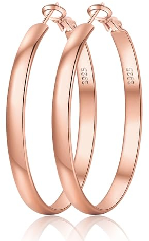 EXGOX Silber 925 Creolen für Damen - 5mm Breite, Groß, Hypoallergene, 14K Vergoldete Ohrringe in Gold für Damen - 30/40/50/60/70mm