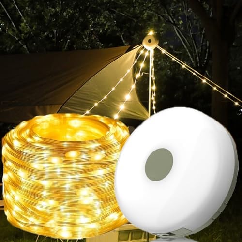 XRR Camping Lichterkette Aufrollbar, 10M LED Alpenwolken Lichterkette Wasserdichte verstaubare Lichterkette Außen verstellbare Usb Campinglampe für Garten, Wandern (warmes Weiß)