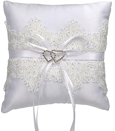 Myazs 15 x 15 cm Spitzenringkissen, europäische Ringhalter für Hochzeit, Verlobung, Jahrestag, Dekorationen, Ringe, Kissen, Schmuck, Verpackung und Präsentation