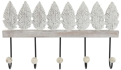 Home ESPRIT Porte-manteau mural blanc noir métal bois de manguier feuille 41 x 6,5 x 16,5 cm