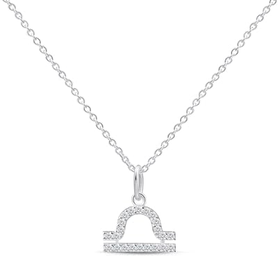 Amberta Signo del Zodiaco Collar para Mujer en Plata de Ley 925 con Circonitas - Zodiacal Libra