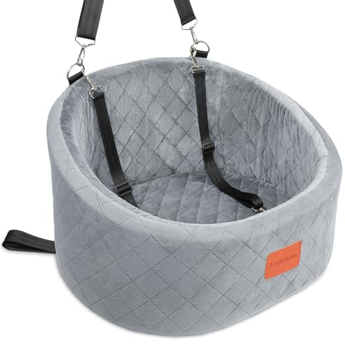 Lealchum Hunde-Autositz, bequemer Haustier-Autositz mit Sicherheitsleinen zum Anklippen, waschbares Reise-Autobett mit Rutschfester Unterseite (Grey, Small)