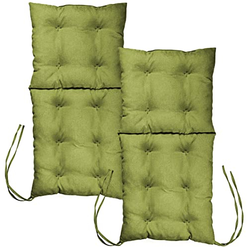 MG Design Stuhlkissen 2er Set 50 x 100 cm Sitzkissen grün - Gartenstühle Sitzauflagen aus Polsterstoff, mit weicher Füllung, mit Schnüren zum Binden - Niedriglehner Auflagen