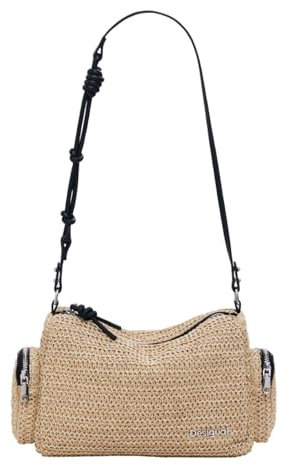 Desigual Logo Raffia Shoulder Bag Natural