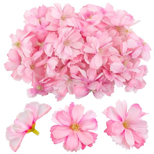 ANNASAMDO 50 Stück Künstliche Blumenköpfe Kunstblumen Dekoblumen, Künstliche Kirschblüten Sakura Köpfe Stoffblumen Seidenblumen Blumendeko für DIY Basteln Hochzeit Handwerk Deko - Rosa